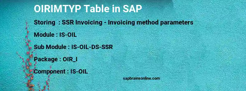 SAP OIRIMTYP table