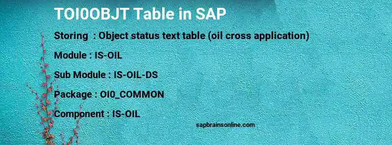 SAP TOI0OBJT table