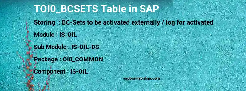 SAP TOI0_BCSETS table