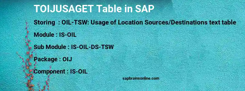 SAP TOIJUSAGET table