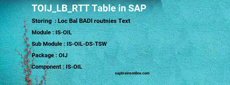 SAP TOIJ_LB_RTT table