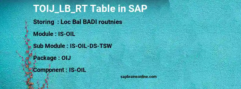 SAP TOIJ_LB_RT table
