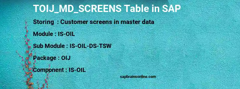 SAP TOIJ_MD_SCREENS table