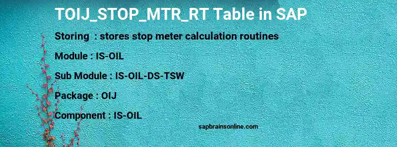 SAP TOIJ_STOP_MTR_RT table