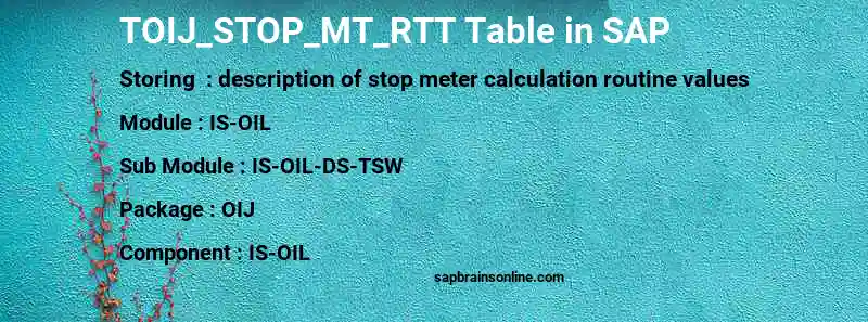 SAP TOIJ_STOP_MT_RTT table