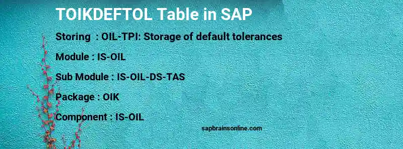 SAP TOIKDEFTOL table