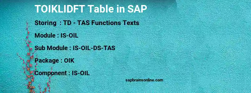 SAP TOIKLIDFT table