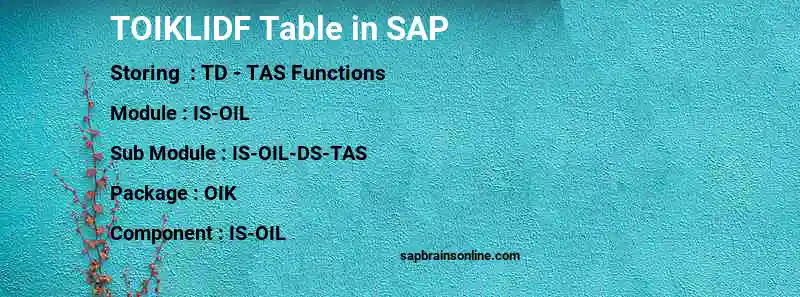 SAP TOIKLIDF table