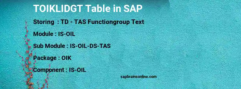SAP TOIKLIDGT table