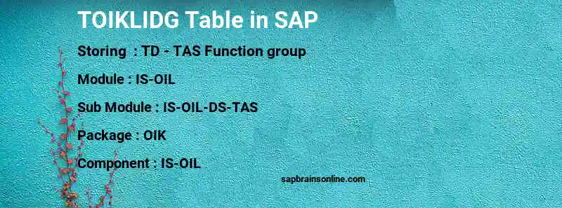 SAP TOIKLIDG table