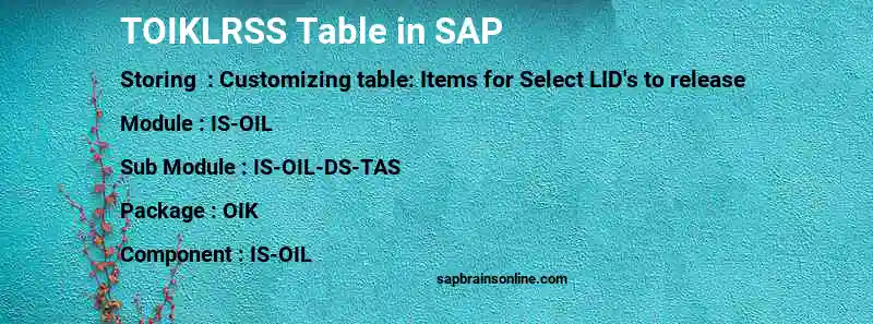 SAP TOIKLRSS table