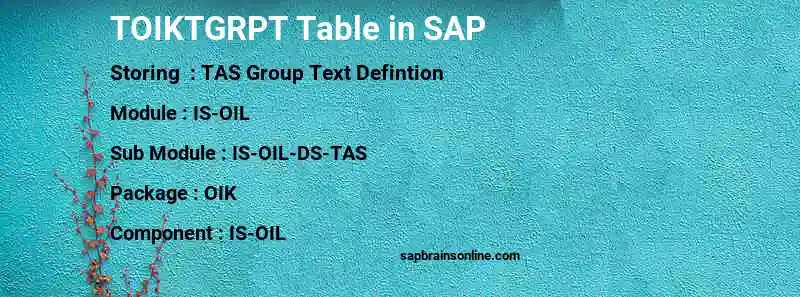 SAP TOIKTGRPT table