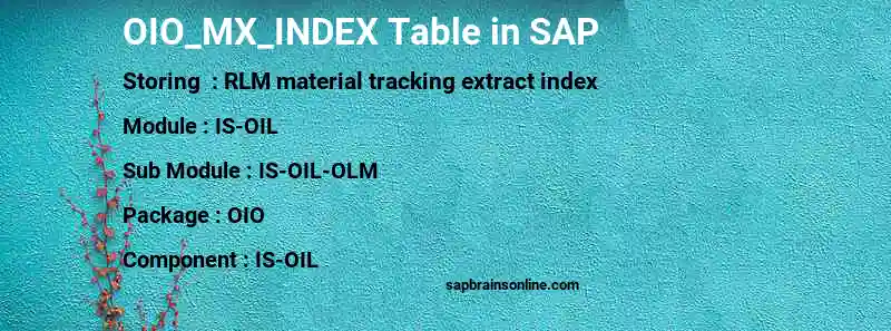 SAP OIO_MX_INDEX table