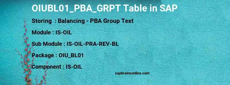 SAP OIUBL01_PBA_GRPT table