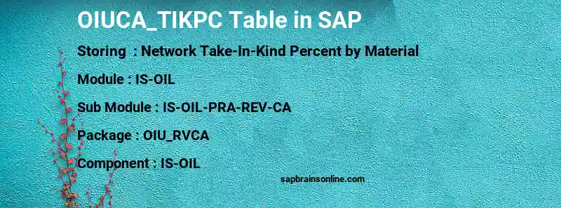 SAP OIUCA_TIKPC table