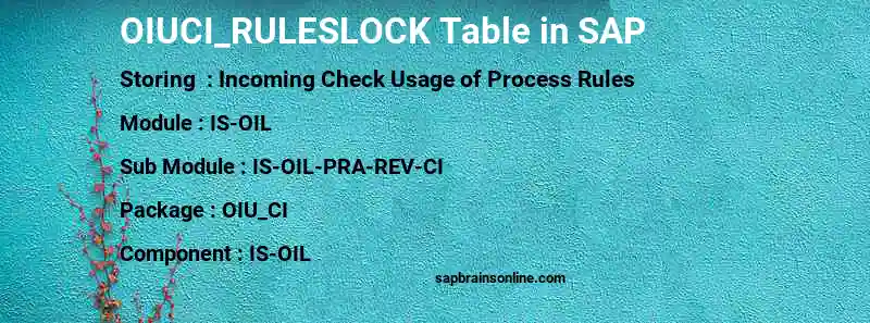 SAP OIUCI_RULESLOCK table