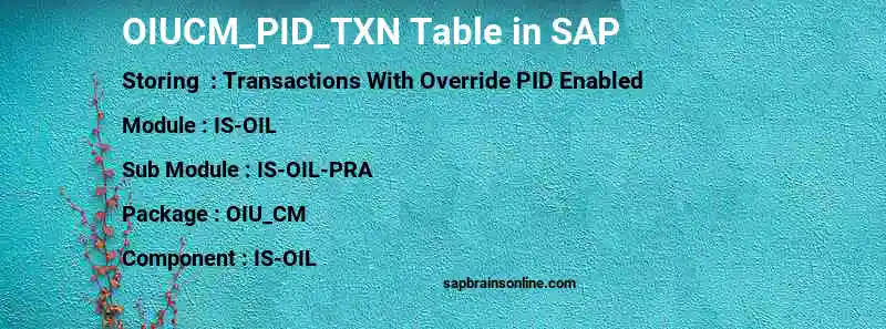 SAP OIUCM_PID_TXN table
