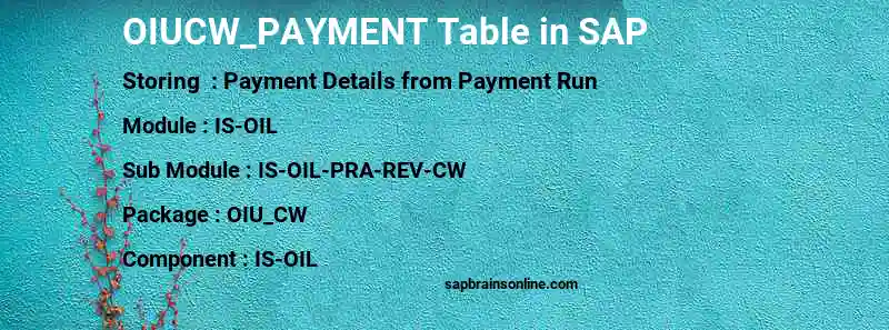SAP OIUCW_PAYMENT table