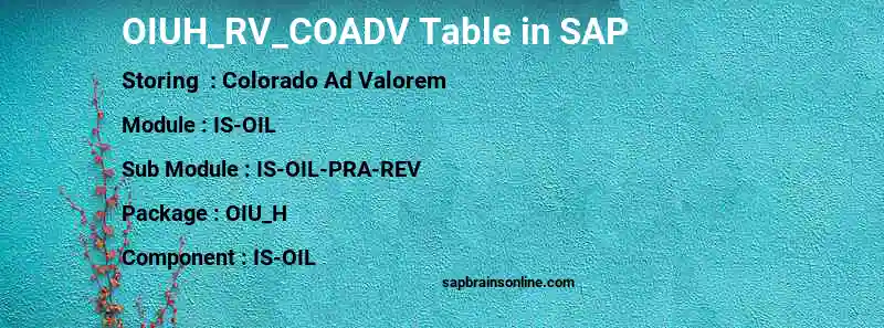 SAP OIUH_RV_COADV table