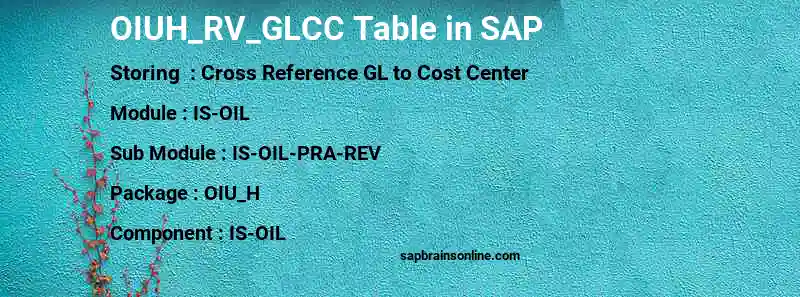 SAP OIUH_RV_GLCC table
