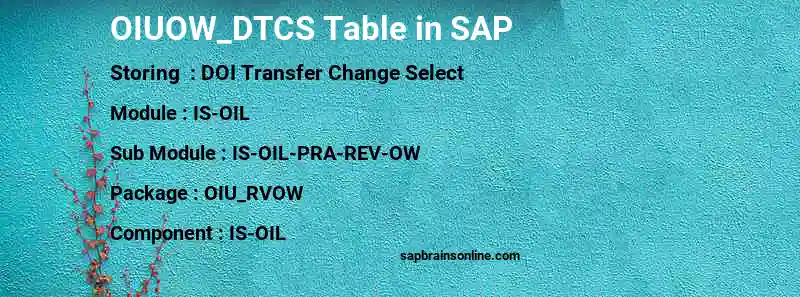 SAP OIUOW_DTCS table