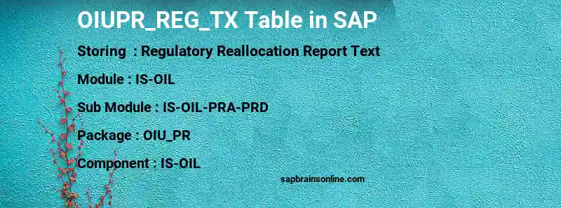SAP OIUPR_REG_TX table