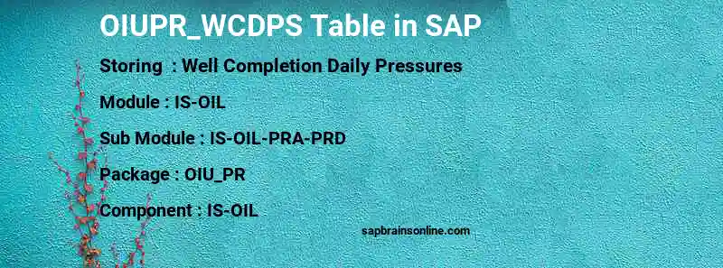 SAP OIUPR_WCDPS table