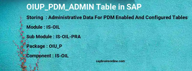 SAP OIUP_PDM_ADMIN table