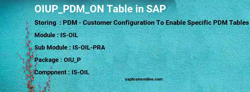 SAP OIUP_PDM_ON table