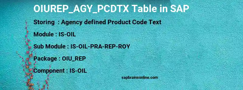 SAP OIUREP_AGY_PCDTX table