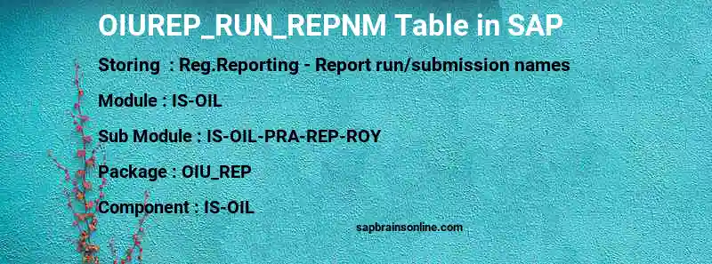 SAP OIUREP_RUN_REPNM table