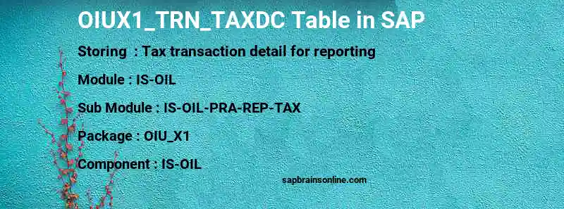SAP OIUX1_TRN_TAXDC table