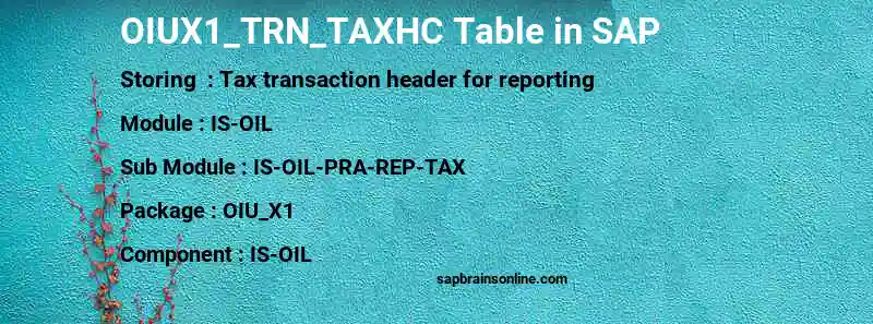 SAP OIUX1_TRN_TAXHC table