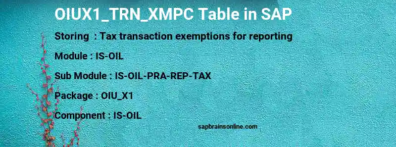 SAP OIUX1_TRN_XMPC table