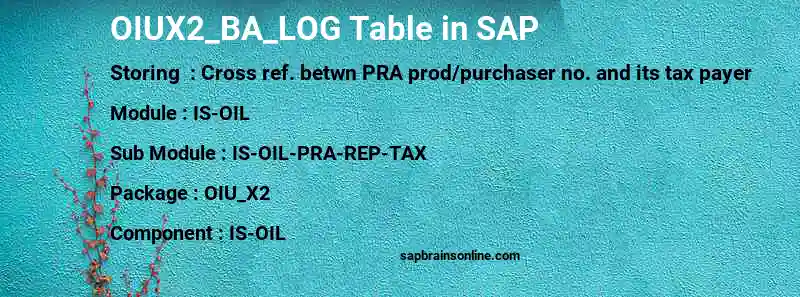 SAP OIUX2_BA_LOG table