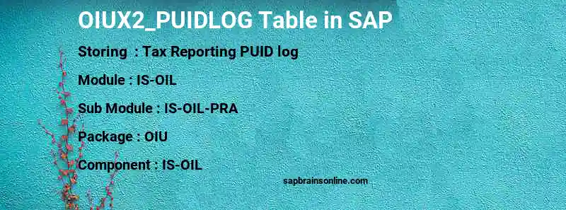 SAP OIUX2_PUIDLOG table