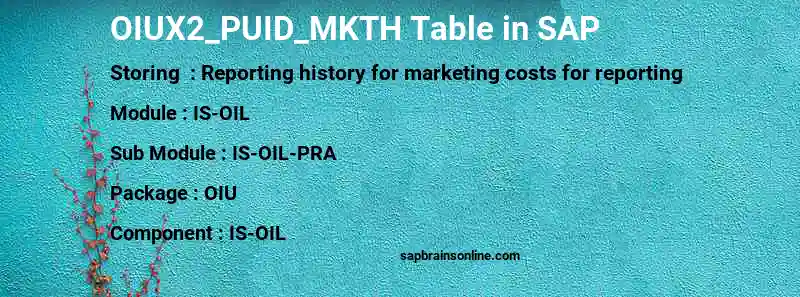 SAP OIUX2_PUID_MKTH table