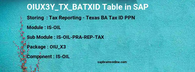 SAP OIUX3Y_TX_BATXID table