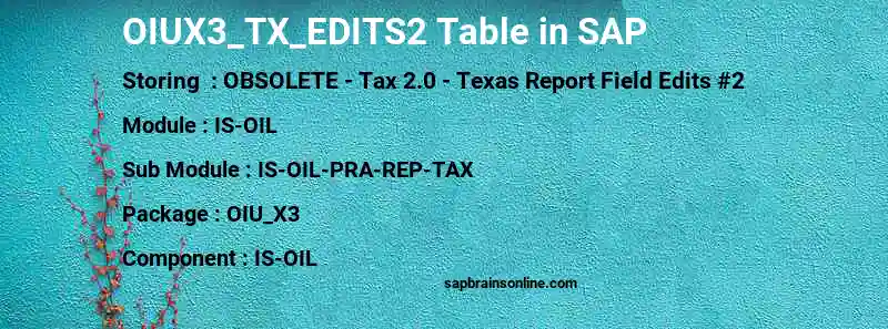 SAP OIUX3_TX_EDITS2 table
