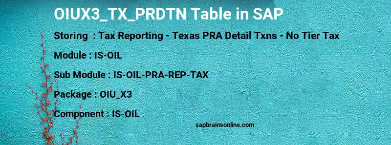 SAP OIUX3_TX_PRDTN table