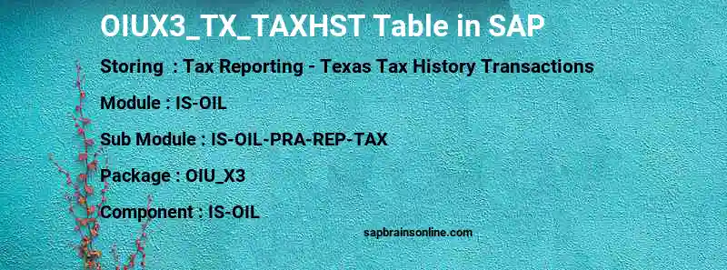 SAP OIUX3_TX_TAXHST table