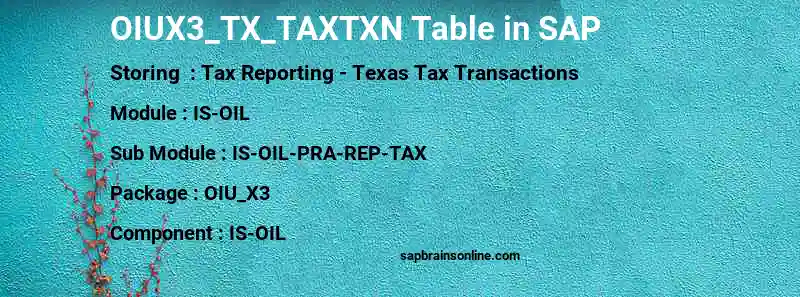 SAP OIUX3_TX_TAXTXN table