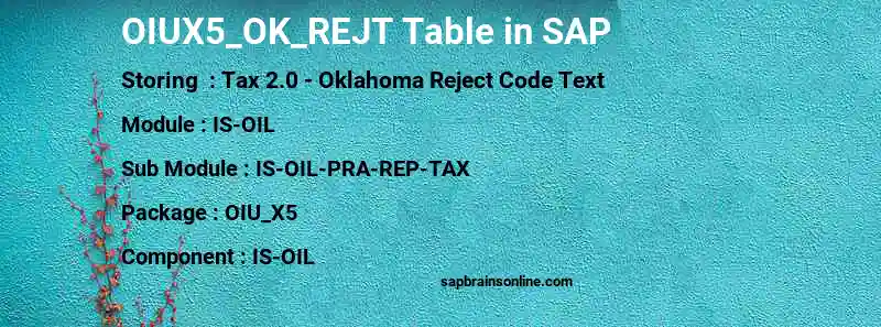 SAP OIUX5_OK_REJT table