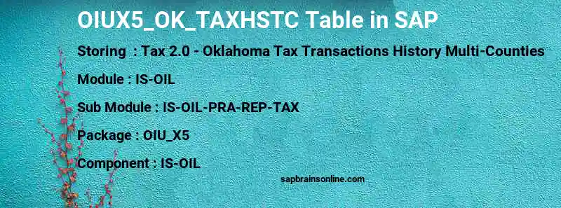 SAP OIUX5_OK_TAXHSTC table