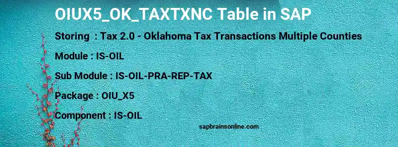 SAP OIUX5_OK_TAXTXNC table