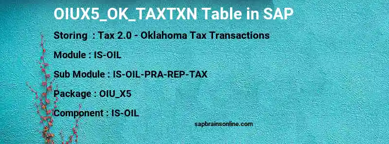 SAP OIUX5_OK_TAXTXN table