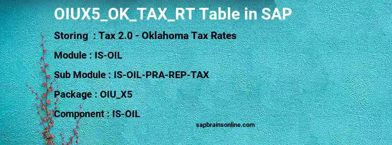 SAP OIUX5_OK_TAX_RT table