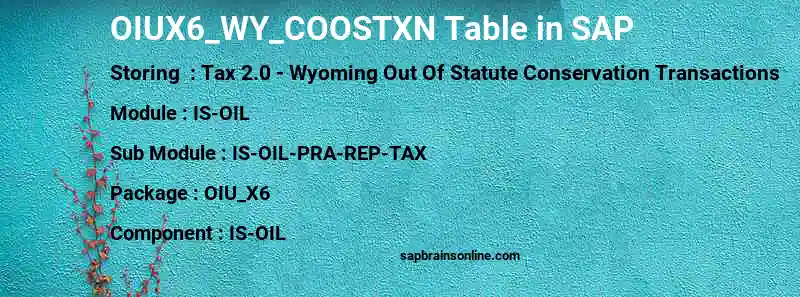 SAP OIUX6_WY_COOSTXN table