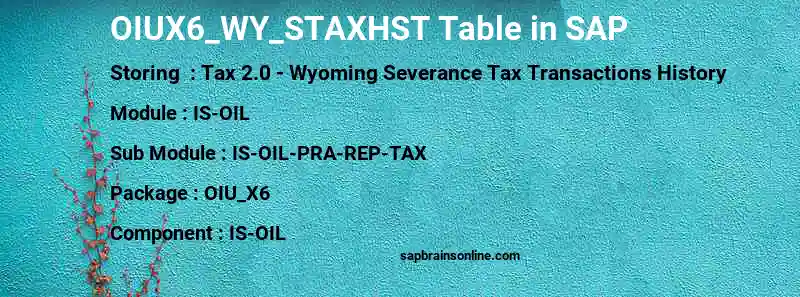 SAP OIUX6_WY_STAXHST table