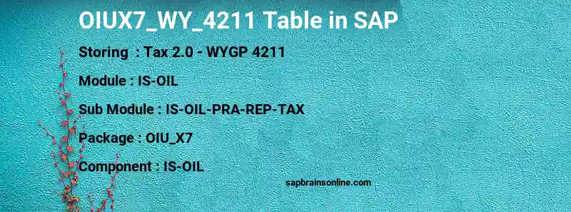 SAP OIUX7_WY_4211 table